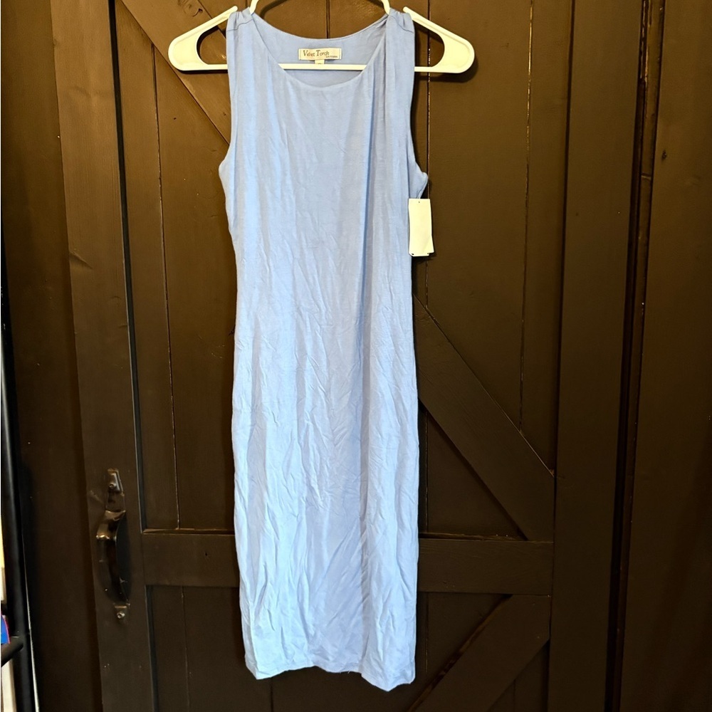 Velvet Torch Light Blue Sleeveless Midi Dress
